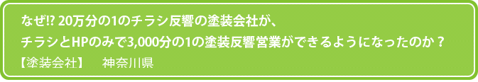 なぜ!? 20万分の1のチラシ反響の塗装会社が、チラシとHPのみで3,000分の1の塗装反響営業ができるようになったのか？